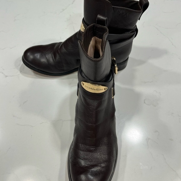 Michael Kors Arley Moto Brown Leather Ankle Boots 7 - Picture 8 of 15